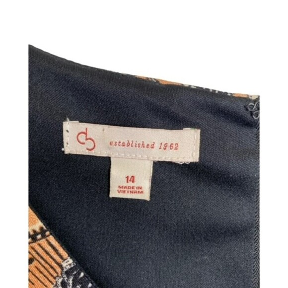 CB established 1962 14 EUC Womens Black Print Cap Sleeve Sheath Midi Dress - Picture 4 of 5